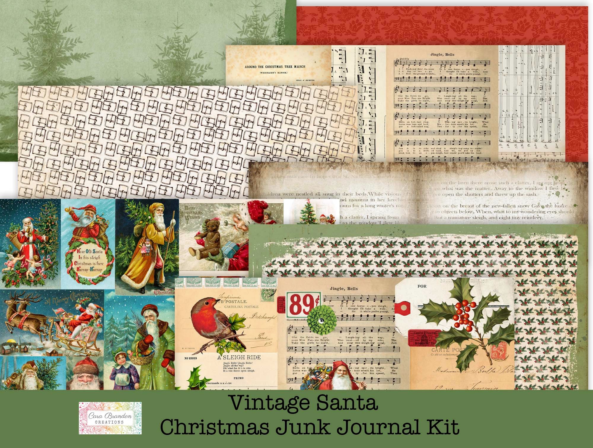 Vintage Santa Junk Journal Kit, Christmas Ephemera (digital Download ...