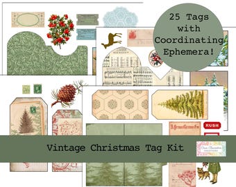 25 Days of Christmas Tags 2025| Vintage Santa & Christmas Palette Tags + Ephemera for Junk Journals