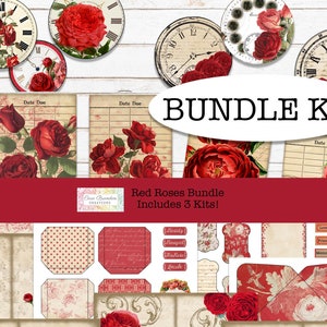 Rosen Junk Journal Kit, Rosen Junk Journal Kit Bundle, Rote Rose Junk Journal Kit Bundle