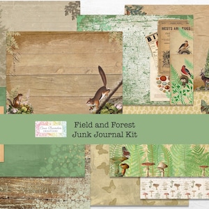 Wald Digitales Junk Journal Kit, Creme & Grün Natur Bastelset, Waldherbst, Tier Scrapbook Zubehör, Sofortiger Download