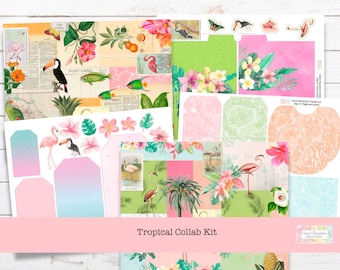 Tropical Flamingo Junk Journal Kit, Summer Scrapbook Ephemera (PDF & JPG)