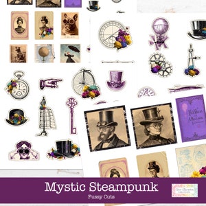 Steampunk Fussy Cuts, Steampunk Junk Journal Kit, Steampunk Ephemera, Purple Junk Journal Kit
