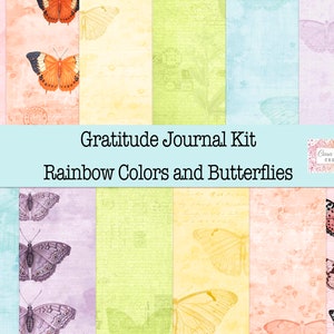 Regenbogen Junk Journal Kit, Schmetterlinge und Regenbogen Junk Journal Kit, Dankbarkeit Journal Kit, Dankbarkeit Journal Kit, Digital Junk Journal Kit