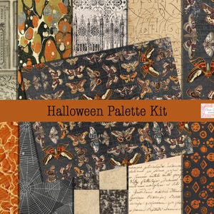 Halloween Palette Kit | Vintage Gothic Junk Journal Kit | Spooky Printable Ephemera & Papers for Halloween Crafting