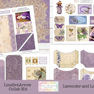 Peut inclure: Un kit de scrapbooking num&eacute;rique sur le th&egrave;me de la lavande et de la dentelle. Le kit comprend une page de livret, des poches d'angle, des &eacute;tiquettes et d'autres embellissements. Le kit est con&ccedil;u pour &ecirc;tre utilis&eacute; avec un logiciel de scrapbooking num&eacute;rique.