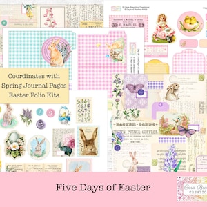 Easter Junk Journal Kit - Afdrukbare pagina's & kieskeurige geknipte versieringen, Mini Paaskit Kieskeurige snit, afdrukbare paaspagina's