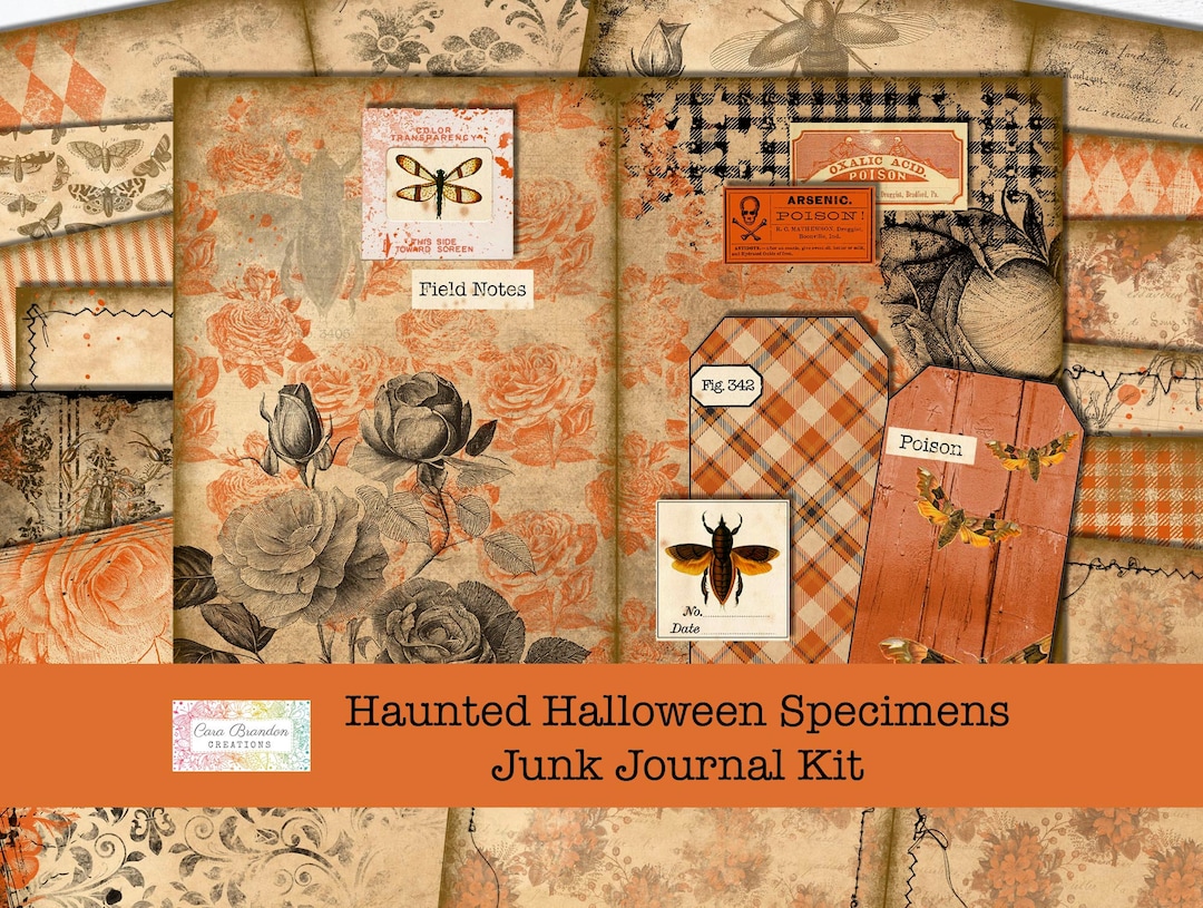 Haunted Halloween Specimens, Orange Junk Journal Kit (digital Download ...