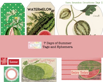 Summer Junk Journal Kit Printable, Vintage Watermelon Ephemera (Digital Download)