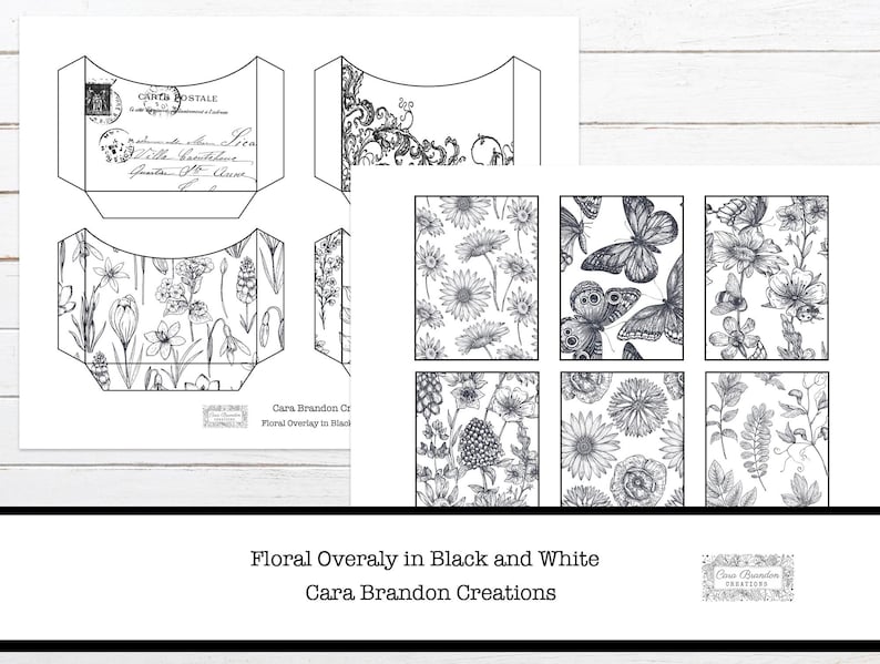 Black and White Floral Junk Journal Kit (Digital Download) image 7