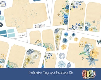 Floral Junk Journal Tag Kit, Ephemera, Envelopes (PDF, JPG)