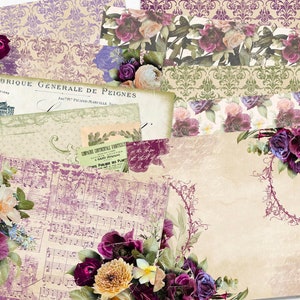 Digital Junk Journal Kit, Purple Flower Journal Kit, Floral Journal Kit Printable