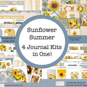 BUNDLE Kit de journaux indésirables Tournesol Summer, comprenant un kit de journal, un folio, des cartes de journal et des pages de collage