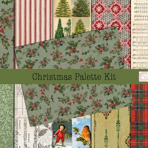 Christmas Palette Kit | Vintage Christmas Junk Journal Papers & Fussy Cuts | Printable Holiday Ephemera Kit Vintage Ephemera