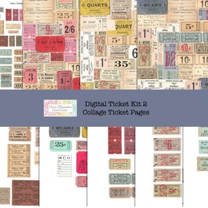 Digitales Ticket-Kit 2, Junk-Journal-Kit, digitales Ticket-Kit, Retro-gescanntes Ticket, druckbare Tickets, DIY-Ticketdruck, Bastelbedarf