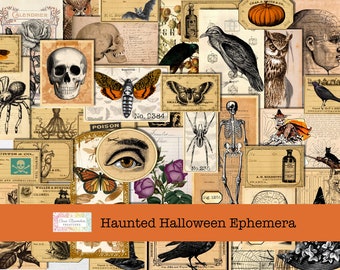 Haunted Halloween ephemera, Halloween Ephemera, Halloween Junk Journal Kit, Halloween Journal Cards and Fussy Cuts