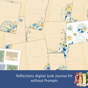 Kit diario digitale spazzatura floreale blu e giallo, kit digitale di fiori e farfalle, kit digitale primaverile