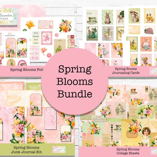 BUNDLE of Spring Blooms botanical junk journal Kit, watercolor butterfly junk journal kit