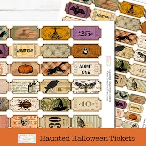 Halloween Tickets, druckbare Ephemera, Junk Journal Kit, Halloween Journal Kit, digitale Ephemera
