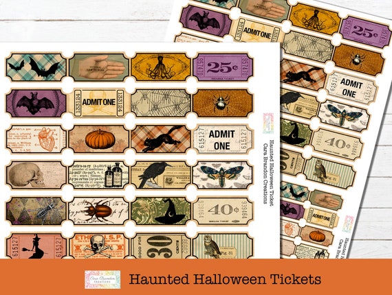 Halloween Tickets, Printable Ephemera, Junk Journal Kit, Halloween Journal Kit, Digital Ephemera