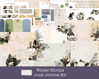 Winter Blooms Junk Journal Kit, Floral Ephemera (Digital Download)