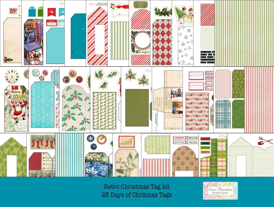 Retro Christmas Tag Kit 25 Days of Christmas Junk Journal Tags ...