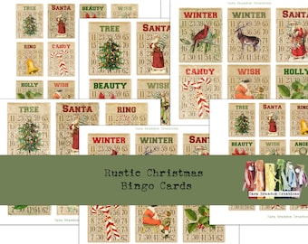 Rustic Christmas Bingo Cards, Junk Journal Ephemera (Digital Download)