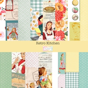Kit de diário retrô de cozinha, kit de livro de receitas vintage, conjunto de scrapbooking foodie, diário de culinária dos anos 1950, coisas efêmeras para cozinhar