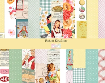 Retro Küche Junk Journal Kit, 1950er Jahre Foodie Scrapbooking (Digitaler Download)