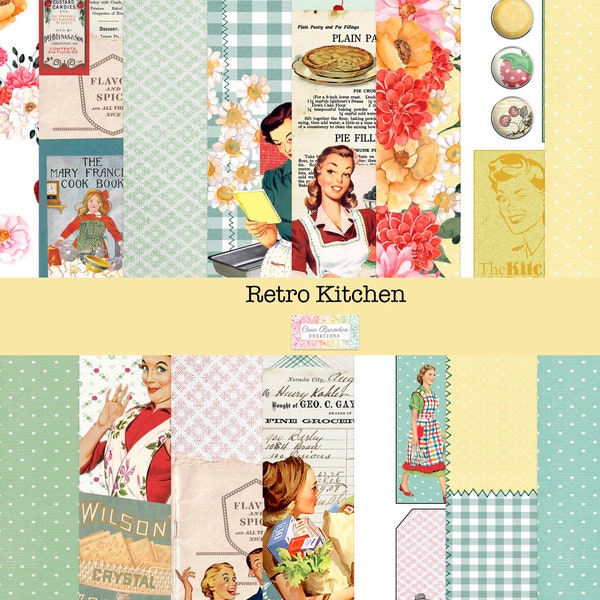 Retro Kitchen Junk Journal Kit, Retro Cooking Junk Journal Kit, 1950's Junk Journal Kit, Printable Junk Journal Kit