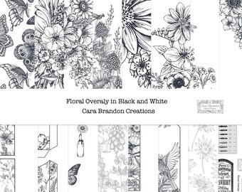 Black and White Floral Junk Journal Kit (Digital Download)