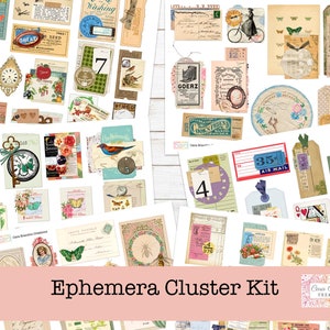 Cluster Ephemera Junk Journal Kit, Cluster Ephemera Kit for Junk Journals, Scrapbooking Supplies, Vintage Style Ephemera, digital clusters