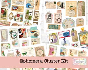 Vintage Ephemera Cluster Kit, Junk Journaling Embellishments (JPG, PDF)