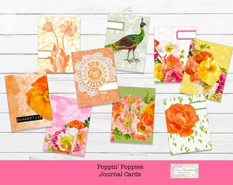 Poppin' Poppies Journal Cards, Bright Floral Ephemera (JPEG and PDF)