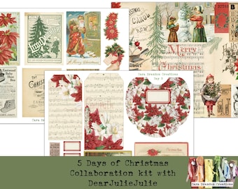 Christmas Mini Junk Journal Kit, Rustic Ephemera (Digital Kit)