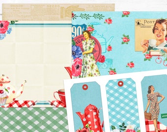 Summer Junk Journal Kit, Retro Picnic Printable, 1950&#39;s Picnic Pages, Vintage Scrapbooking Supply, Digital Ephemera Pack, DIY summer Journal
