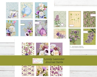 Lavender Floral Journal Cards, Ephemera (Digital Download)
