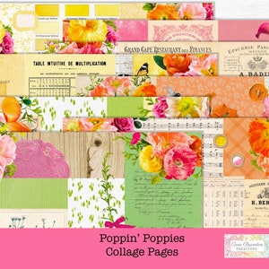 Mohnblume druckbare, druckbare Collage Seiten, hübsche rosa Pfingstrosen Digital Spring Collage Seiten