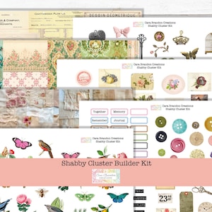 Shabby Cluster Builder Ephemera Junk Journal Kit, Suministros de Scrapbooking, Efímera de estilo vintage, clústeres digitales, Efímera de racimo