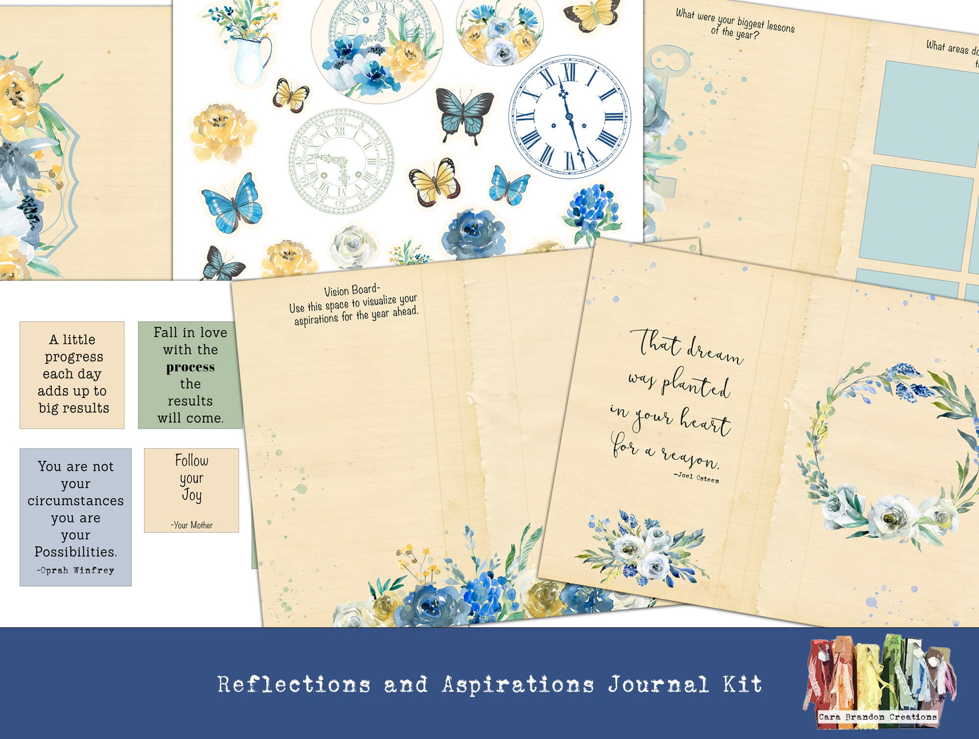 Reflections and Aspirations Junk Journal Kit, Goal Setting (Printable PDF and JPG)