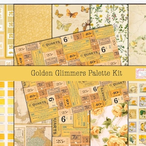 Junk Journal, Yellow Palette Papers, Do druku, Tim Holtz Inspired Palette Papers Scrapbook, Zestaw cyfrowy, Cara Brandon Creations, Pobierz