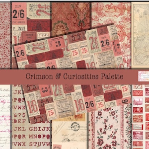Junk Journal, Papiers palette rouge, Imprimable, Album de papiers inspirés de Tim Holtz, Kit numérique, Créations Cara Brandon, Téléchargement