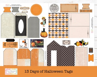 Vintage Halloween Tags, Junk Journal Ephemera (Digital Download)