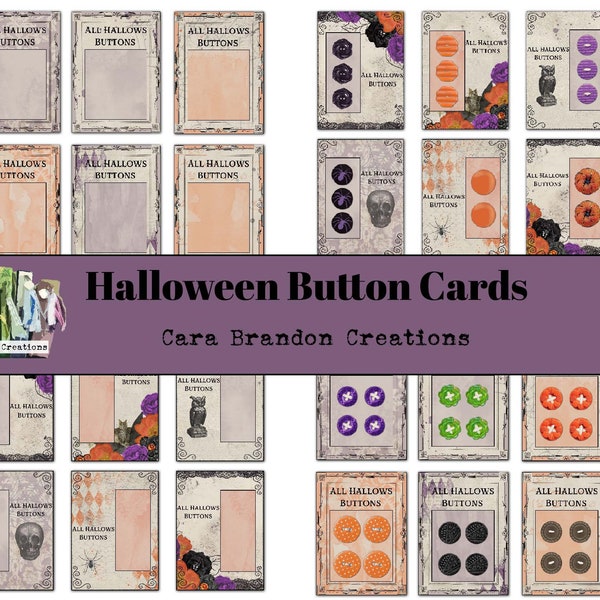 Halloween Button Cards, Halloween Button Card Junk Journal Kit, Button Card Junk Journal Kit, Printable Button Cards