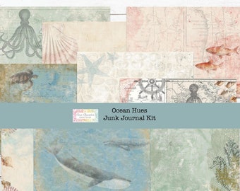 Ocean Junk Journal Kit, DIY Scrapbook Kit, Nautical Journal Supplies, Beach Theme Paper Pack, Under the Sea Stationery, Maritime Paper Pack