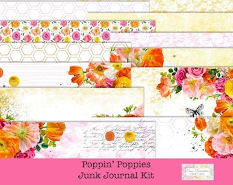 Poppy Junk Journal Kit, Summer Floral Ephemera (Digital)