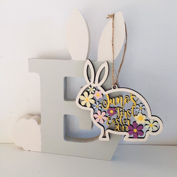 Easter Decoration Personalised Wooden Hanging Easter Bunny Rabbit 12cm Tree Gift