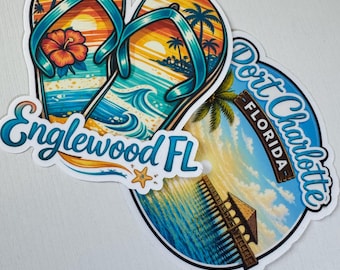 Florida Beach Town Sticker Bundle | Englewood FL & Port Charlotte FL Vinyl Stickers