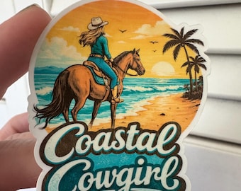 Coastal Cowgirl Sticker | Sunset Horse Beach Vinyl Decal (Waterproof)
