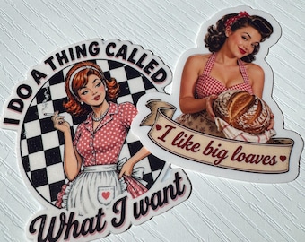 Retro Pin-Up Humor Vinyl Stickers | Funny Vintage Aesthetic Stickers | Cottagecore, Baking & Sarcastic Housewife Style Decals
