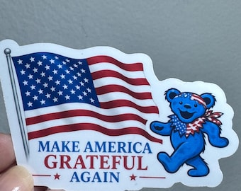Grateful Dead, Patriotic Dancing Bear Sticker | Deadhead Style Vinyl Decal | Red White Blue Hippie Bear